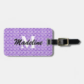 Étiquette À Bagage Balise de bagage mauve et tricotée + Nom, Monogram (Devant horizontal)
