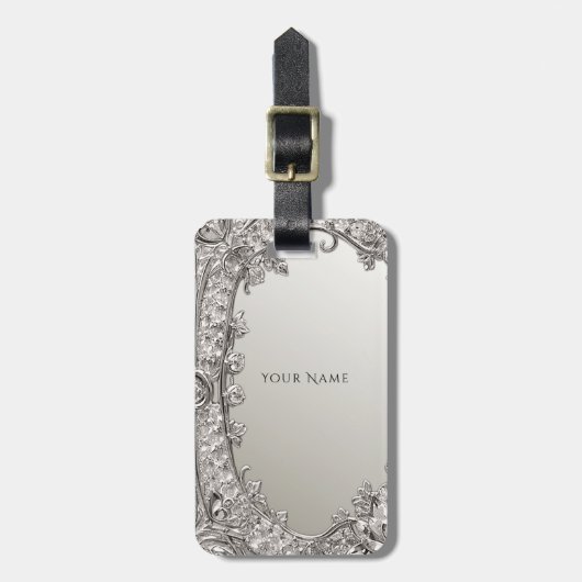 Étiquette À Bagage Balise de bagage moderne en argent (Devant Vertical)