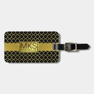 Étiquette À Bagage Balise de bagage monogénique Golden Quatrefoil