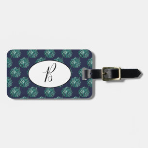 Étiquette À Bagage Balise de bagage Monogram Palm Print Turquoise