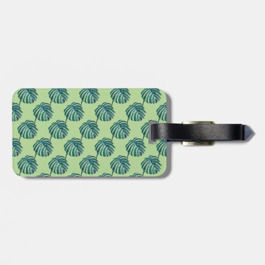 Étiquette À Bagage Balise de bagage Monogram Palm Print Turquoise (Dos horizontal)