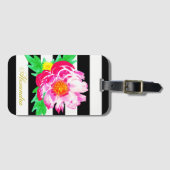 Étiquette À Bagage Balise de bagage Monogram Pink Peony noir & blanc (Devant Horizontal)