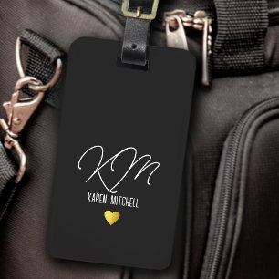 Étiquette À Bagage Balise de bagage Monogramme avec coeur d'amour noi
