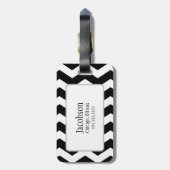 Étiquette À Bagage Balise de bagage Monogramme Chevron noir et blanc (Dos Vertical)
