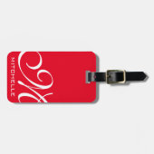 Étiquette À Bagage Balise de bagage monogramme de script QR rouge (Devant horizontal)