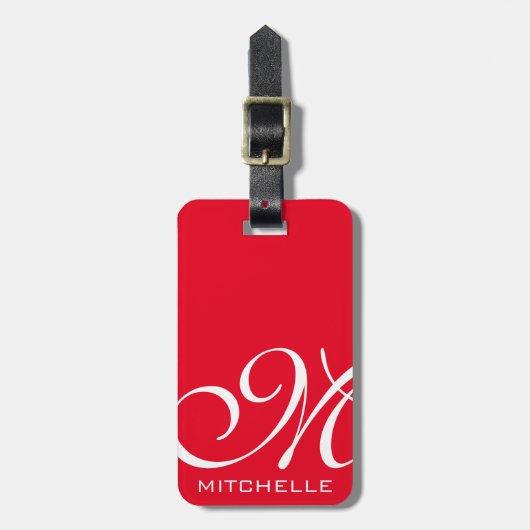 Étiquette À Bagage Balise de bagage monogramme de script QR rouge (Devant Vertical)