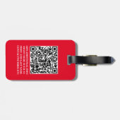 Étiquette À Bagage Balise de bagage monogramme de script QR rouge (Dos horizontal)