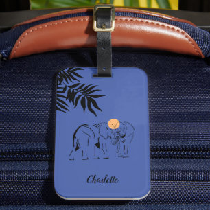 Étiquette À Bagage Balise de bagage Monogramme "Eléphants à la nuit"