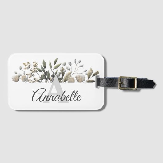 Étiquette À Bagage Balise de bagage monogramme Feuille (Devant Horizontal)