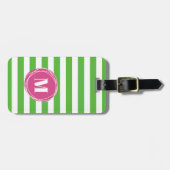 Étiquette À Bagage Balise de bagage Monogramme Moderne Vert Et Rose (Devant horizontal)