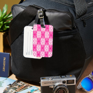 Étiquette À Bagage Balise de bagage Motif rose blanc moderne