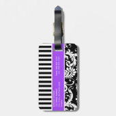 Étiquette À Bagage Balise de bagage noire, blanche, violette rayée (Dos Vertical)