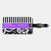 Étiquette À Bagage Balise de bagage noire, blanche, violette rayée (Dos horizontal)