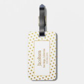 Étiquette À Bagage Balise de bagage or & blanc Pointe Monogramme (Dos Vertical)