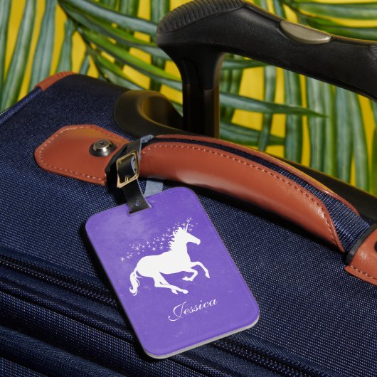 Étiquette À Bagage Balise de bagage personnalisée avec licorne violet (Insitu Rectoal 1)