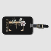 Étiquette À Bagage Balise de bagage personnalisée E Monogramme Floral (Devant Horizontal)