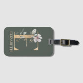 Étiquette À Bagage Balise de bagage personnalisée E Monogramme Floral (Devant Horizontal)