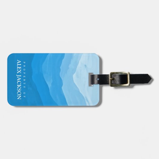 Étiquette À Bagage Balise de bagage personnalisée Elégant Bleu extéri (Devant horizontal)