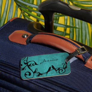 Étiquette À Bagage Balise de bagage personnalisée Lovebirds turquoise