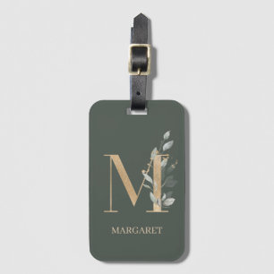 Étiquette À Bagage Balise de bagage personnalisée M Monogram Floral