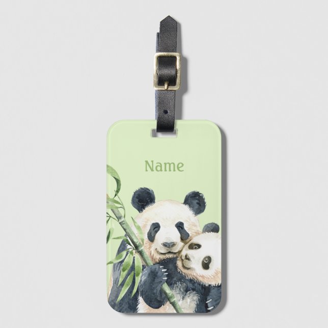 Étiquette À Bagage Balise de bagage personnalisée mignonne | Pandas (Devant Vertical)