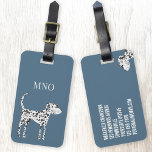 Étiquette À Bagage Balise de bagage pour chien Dalmatien amusant<br><div class="desc">Un mignon chien dalmate sur un arrière - plan vert turquoise. Art original de Nic Squirrell. Modifiez ou supprimez les initiales du monogramme,  et mettez vos propres détails sur le dos pour personnaliser.</div>
