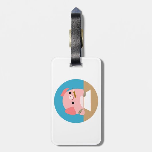 Étiquette À Bagage Balise de bagage pour cochon de dessin mignon "Blo (Dos Vertical)