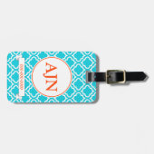 Étiquette À Bagage Balise de bagage pour monogramme orange turquoise (Devant horizontal)