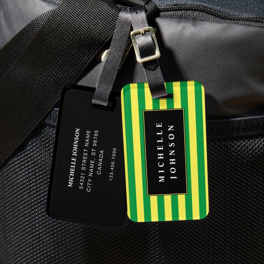 Étiquette À Bagage Balise de bagage rayé vert jaune