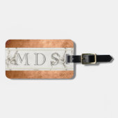 Étiquette À Bagage Balise de bagage rayée Monogramme en marbre modern (Devant horizontal)