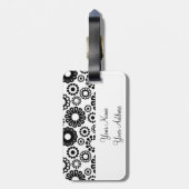 Étiquette À Bagage Balise de bagage Retro noir Fleurs blanches (Dos Vertical)