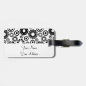 Étiquette À Bagage Balise de bagage Retro noir Fleurs blanches (Dos horizontal)