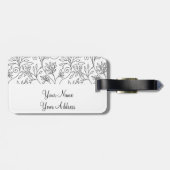 Étiquette À Bagage Balise de bagage Retro noir Fleurs blanches (Dos horizontal)