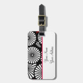 Étiquette À Bagage Balise de bagage Retro noir Fleurs blanches (Devant Vertical)