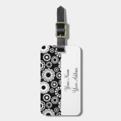 Étiquette À Bagage Balise de bagage Retro noir Fleurs blanches (Devant Vertical)