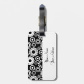 Étiquette À Bagage Balise de bagage Retro noir Fleurs blanches (Dos Vertical)
