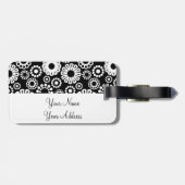 Étiquette À Bagage Balise de bagage Retro noir Fleurs blanches (Dos horizontal)