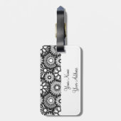 Étiquette À Bagage Balise de bagage Retro noir Fleurs blanches (Dos Vertical)