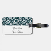 Étiquette À Bagage Balise de bagage Retro noir Fleurs blanches (Dos horizontal)