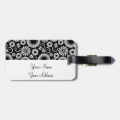 Étiquette À Bagage Balise de bagage Retro noir Fleurs blanches (Dos horizontal)