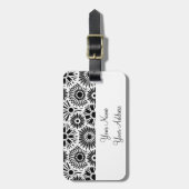 Étiquette À Bagage Balise de bagage Retro noir Fleurs blanches (Devant Vertical)