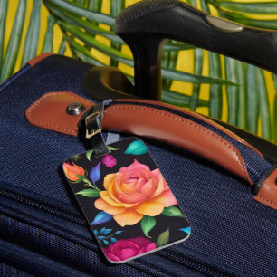 Étiquette À Bagage Balise de bagage Rose en étain floral
