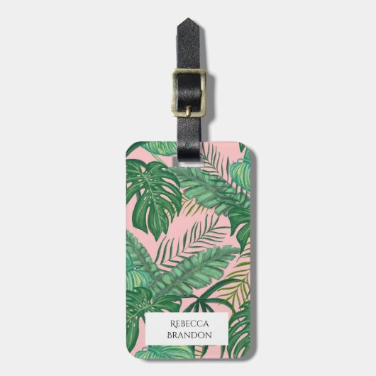 Étiquette À Bagage Balise de bagage rose Feuille de palme tropicale (Devant Vertical)