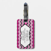 Étiquette À Bagage Balise de bagage rose, noir, blanc à rayures ondul (Dos Vertical)
