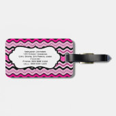 Étiquette À Bagage Balise de bagage rose, noir, blanc à rayures ondul (Dos horizontal)