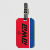 Étiquette À Bagage Balise de bagage rouge blanc monogramme bleu (Devant Vertical)