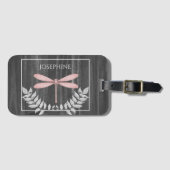 Étiquette À Bagage Balise de bagage rustique de libellule rose (Devant Horizontal)