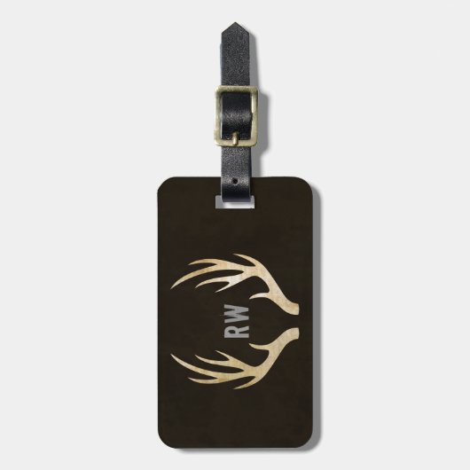 Étiquette À Bagage Balise de bagage rustique Monogram Deer Antler | G (Devant Vertical)