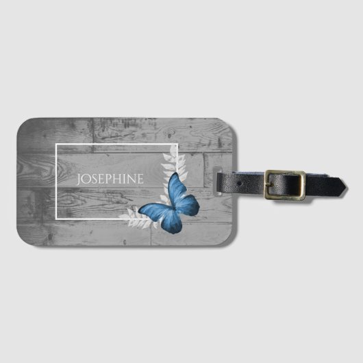Étiquette À Bagage Balise de bagage rustique Papillon bleu (Devant Horizontal)