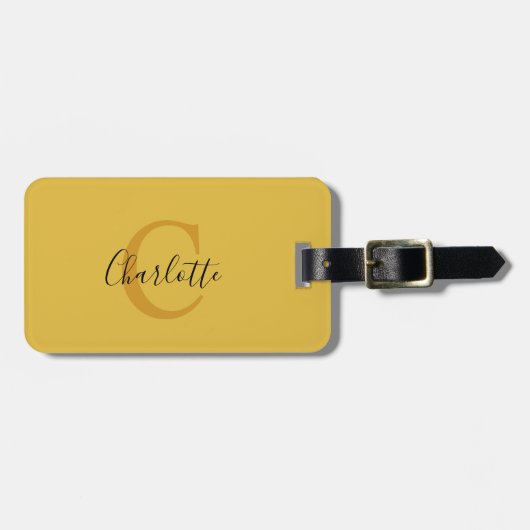 Étiquette À Bagage Balise de bagage simple en monogramme jaune (Devant horizontal)